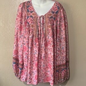 8. Zanzea size 5X Runs Small Pink Floral Boho Blouse NWT